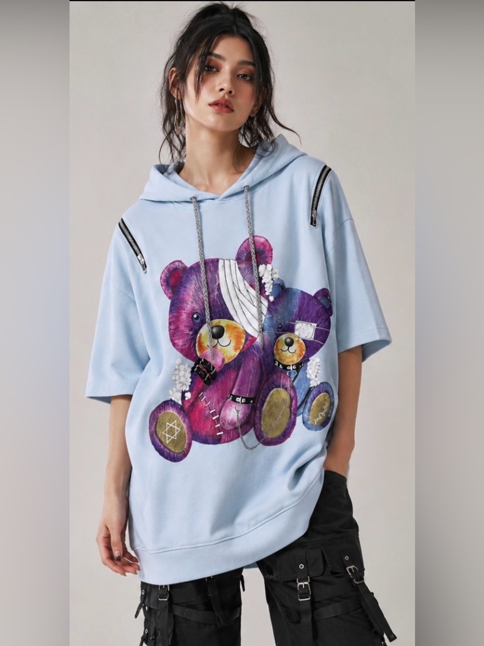 Psycho Nation Teddy Bear Unisex Graphic Hoodie Sweatshirt sz 44 RARE FIND